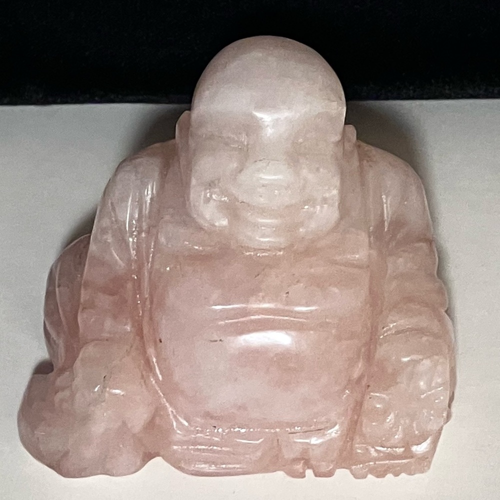 ANTIQUE ROSE QUARTZ BUDDHA / 2.5 Inches Wide / Natural Undyed Pink / Small Chip
